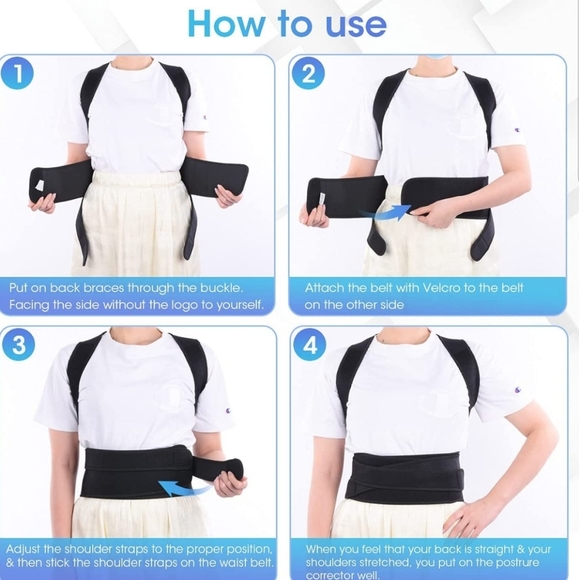 Women or Men Back Brace Support Straightener Lumbar Adjustable Vest Black M - Picture 4 of 9